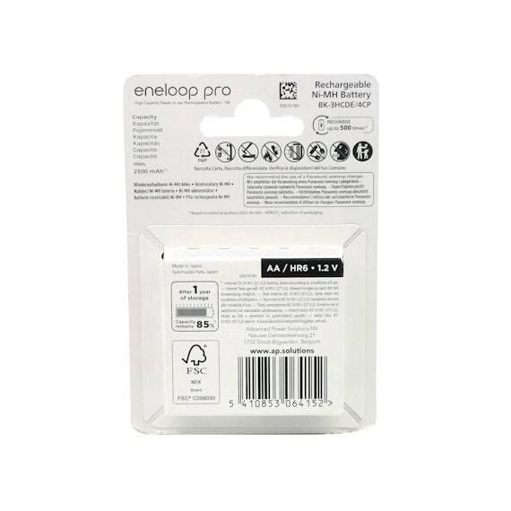 Аккумуляторы Panasonic Eneloop PRO AA 2500mAh 4 шт/уп (BK-3HCDE/4CP), изображение 2